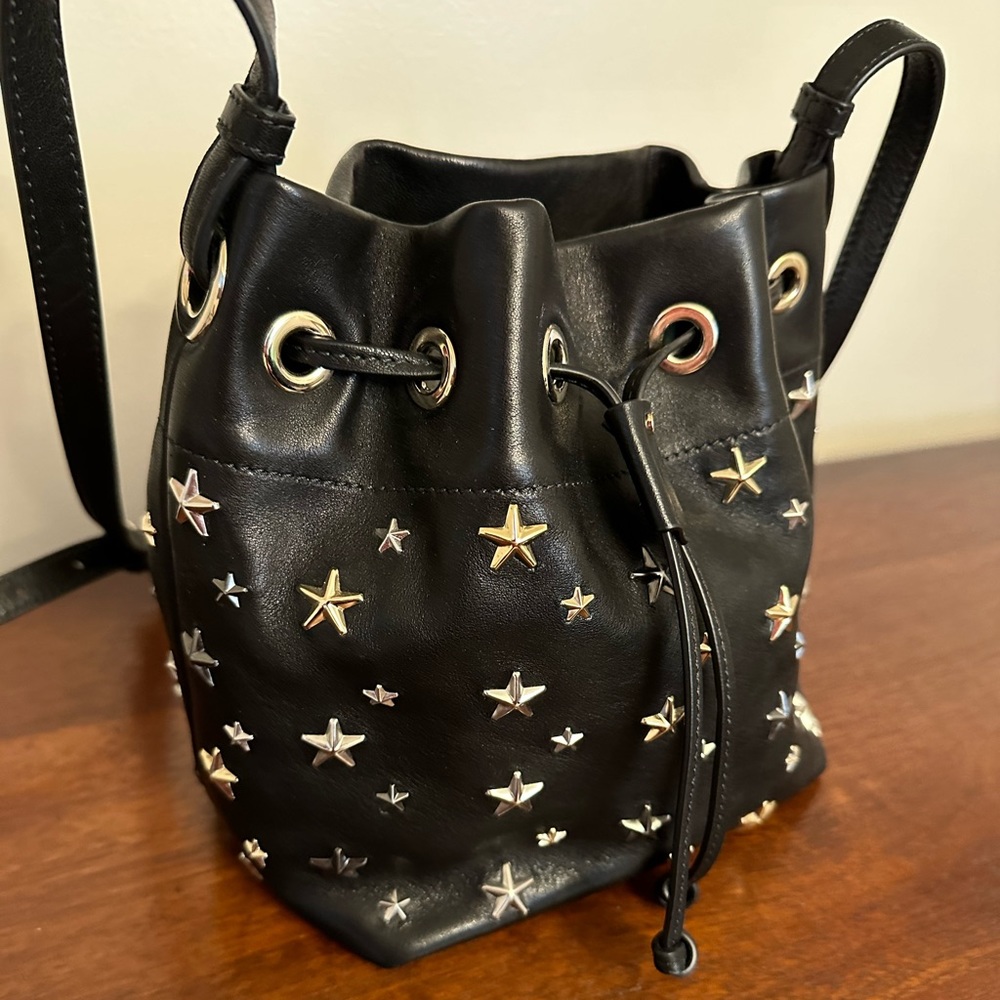 Jimmy Choo Black Juno Star Studded Bucket Bag